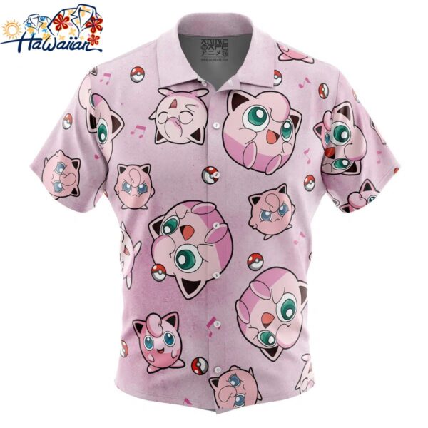 Jigglypuff Pattern Pokemon Button Up Hawaiian Shirt 1