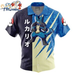 Lucario Attack Pokemon Button Up Hawaiian Shirt 1