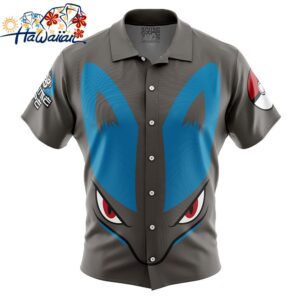 Lucario Face Pokemon Button Up Hawaiian Shirt 1