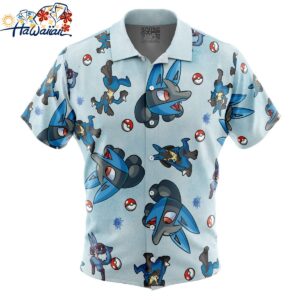 Lucario Pattern Pokemon Button Up Hawaiian Shirt 1