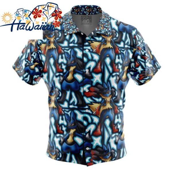 Lucario x Mega Lucario Pokemon Button Up Hawaiian Shirt S 1 1