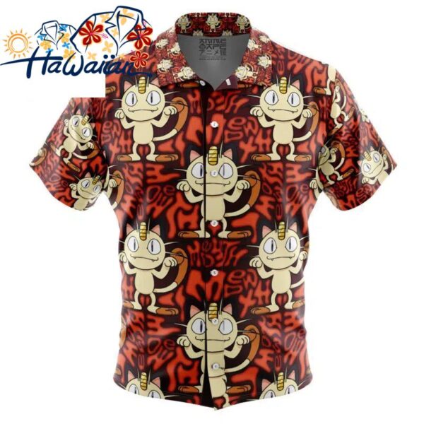Meowth Pokemon Button Up Hawaiian Shirt S 1 1