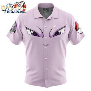 Mewtwo Face Pokemon Button Up Hawaiian Shirt 1