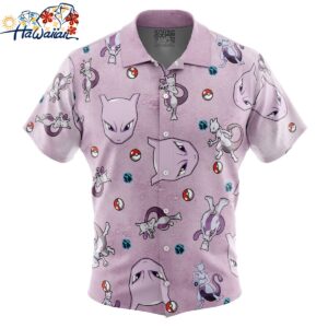 Mewtwo Pattern Pokemon Button Up Hawaiian Shirt 1