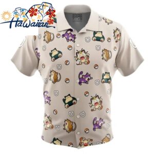 Normal Type Pattern Pokemon Button Up Hawaiian Shirt S 1 1