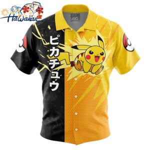 Pikachu Attack Pokemon Button Up Hawaiian Shirt 1