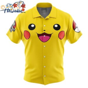 Pikachu Face Pokemon Button Up Hawaiian Shirt 1