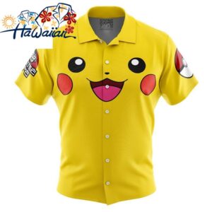 Pikachu Face Pokemon Button Up Hawaiian Shirt S 1 1