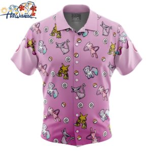 Psychic Type Pattern Pokemon Button Up Hawaiian Shirt 1