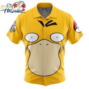 Psyduck Face Pokemon Button Up Hawaiian Shirt 1