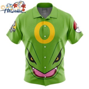 Rayquaza Face Pokemon Button Up Hawaiian Shirt 1