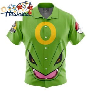 Rayquaza Face Pokemon Button Up Hawaiian Shirt S 1 1