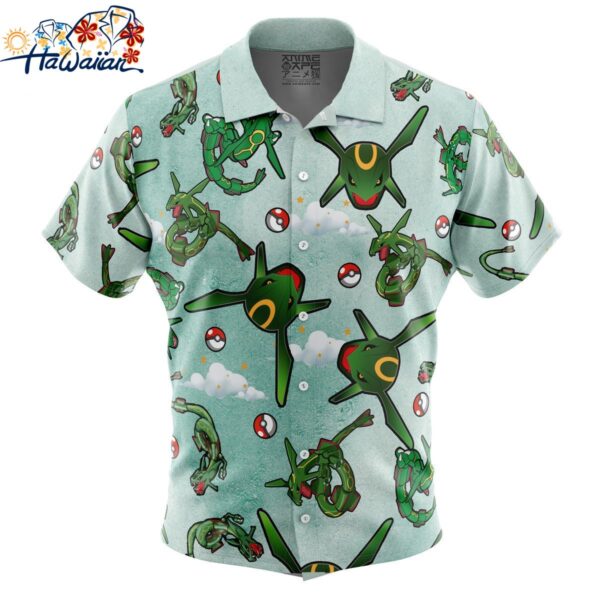 Rayquaza Pattern Pokemon Button Up Hawaiian Shirt 1