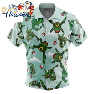 Rayquaza Pattern Pokemon Button Up Hawaiian Shirt S 1 1