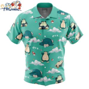 Snorlax Pattern Pokemon Button Up Hawaiian Shirt 1