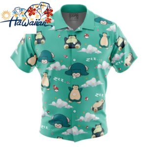 Snorlax Pattern Pokemon Button Up Hawaiian Shirt S 1 1