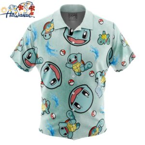 Squirtle Pattern Pokemon Button Up Hawaiian Shirt 1