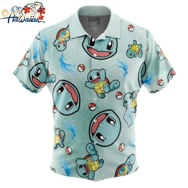 Squirtle Pattern Pokemon Button Up Hawaiian Shirt 1