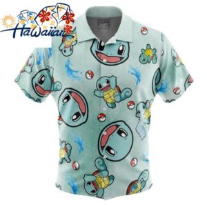 Squirtle Pattern Pokemon Button Up Hawaiian Shirt S 1 1