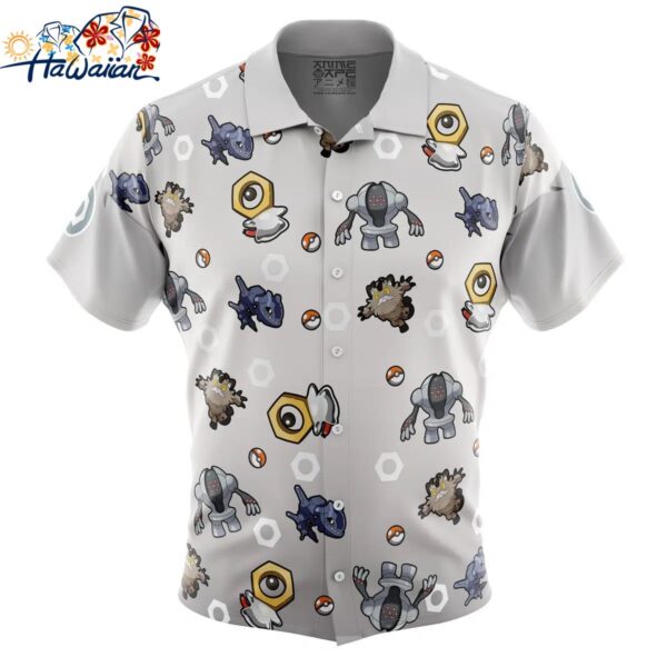 Steel Type Pattern Pokemon Button Up Hawaiian Shirt 1