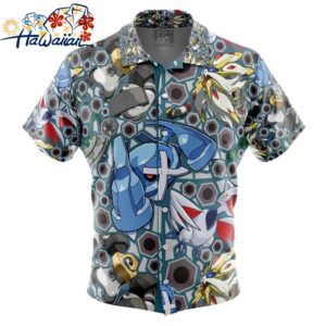 Steel Type Pokemon Pokemon Button Up Hawaiian Shirt 1