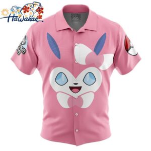 Sylveon Face Pokemon Button Up Hawaiian Shirt 1