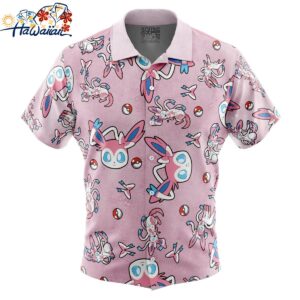 Sylveon Pattern Pokemon Button Up Hawaiian Shirt 1