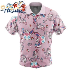 Sylveon Pattern Pokemon Button Up Hawaiian Shirt S 1 1