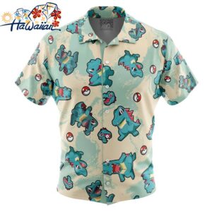 Totodile Pokemon Button Up Hawaiian Shirt 1