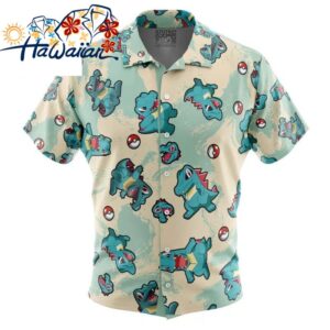 Totodile Pokemon Button Up Hawaiian Shirt S 1 1