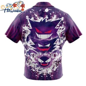 Trippy Ghostly Evolution Gastly Haunter Gengar Pokemon Button Up Hawaiian Shirt 2 1
