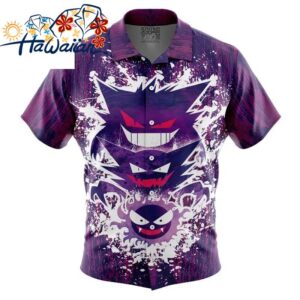 Trippy Ghostly Evolution Gastly Haunter Gengar Pokemon Button Up Hawaiian Shirt S 1 1