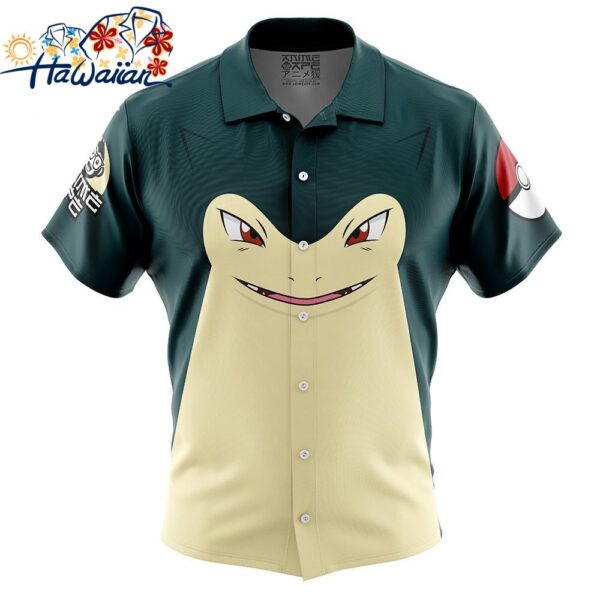 Typhlosion Face Pokemon Button Up Hawaiian Shirt 1