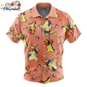 Typhlosion Pattern Pokemon Button Up Hawaiian Shirt 1