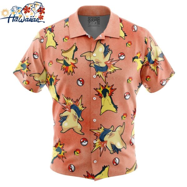 Typhlosion Pattern Pokemon Button Up Hawaiian Shirt 1