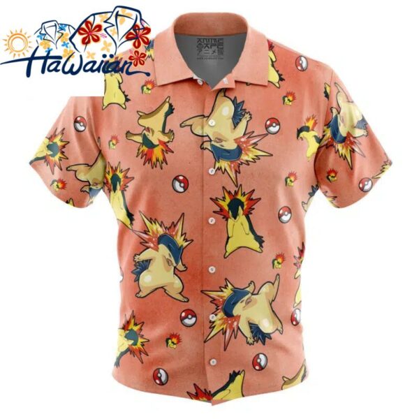 Typhlosion Pattern Pokemon Button Up Hawaiian Shirt S 1 1