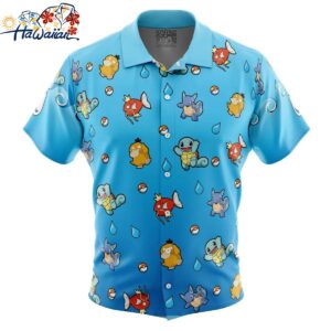 Water Type Pattern Pokemon Button Up Hawaiian Shirt 1
