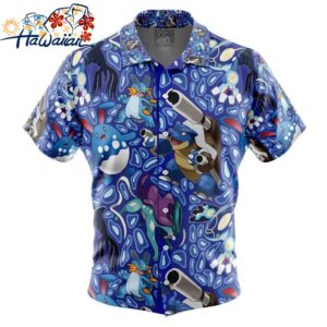 Water Type Pokemon Pokemon Button Up Hawaiian Shirt 1