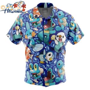 Water Type Starters Pokemon Button Up Hawaiian Shirt 1