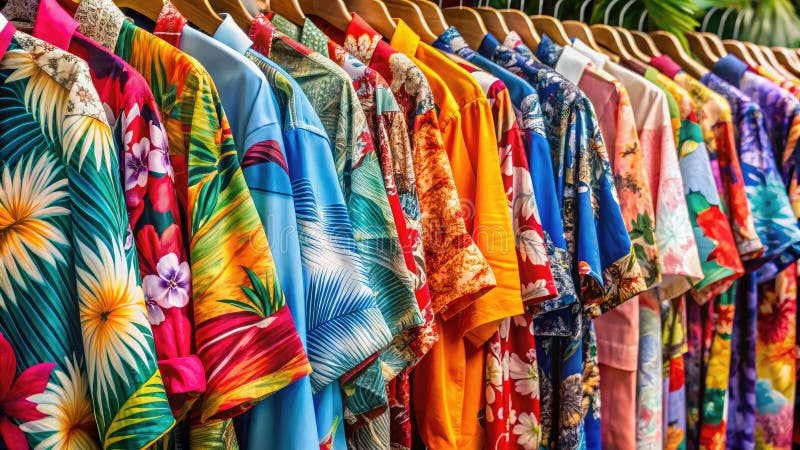 Brighten Your Summer Style with this Vibrant Hawaiian Shirt Display Shop Now for Mens and Womens Tropical Shirts Stock Illustration - Illustration of showcases, womens: 353344468