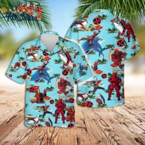 Marvel Hawaiian Shirt Deadpool Red Hibiscus Hawaiian Shirt Cute Deadpool amp Wol 1