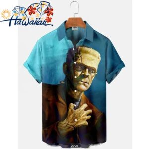 Love Horror Movie Frankenstein Printed Hawaiian Buttoned Lapel Shirt 1