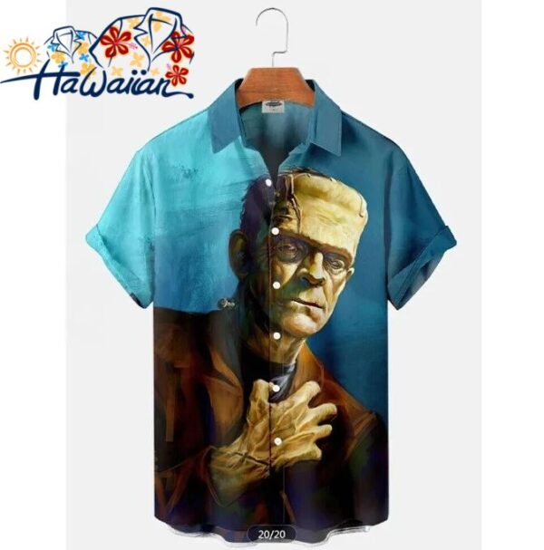 Love Horror Movie Frankenstein Printed Hawaiian Buttoned Lapel Shirt 1