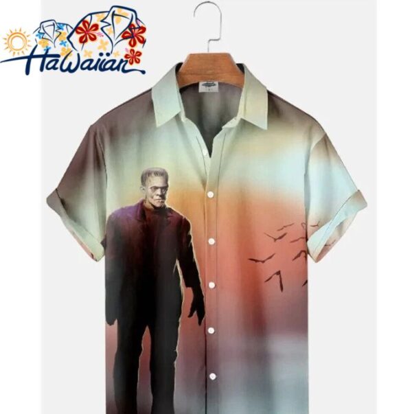 Classic Horror Movie Frankenstein Halloween Hawaiian Buttoned Shirt Lapel Top 1