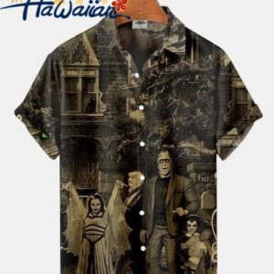 Classic Horror Movie Frankenstein Halloween Print Unisex Buttoned Hawaiian Shirt 1