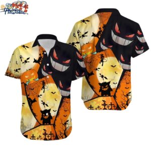 Gengar Pkm Halloween Hawaiian Shirt Button Up Shirt Gengar Ghost Birthday Shir 1