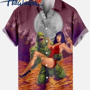 Retro Horror Movie Creature The Black Lagoon Hawaiian Button Up Lapel Shirt Tops 1 1