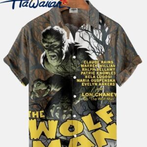 Classic Horror Movie Wolfman Halloween Hawaiian Buttoned Shirt Lapel Top 1