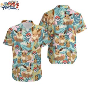 Eevee Hawaiian Shirt Pokem0n Button Up Shirt Eevee Holiday Shirt Aloha Anime 1