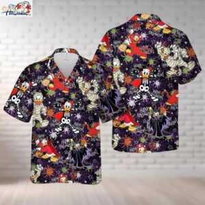 Donald Duck Cosplay Mummies amp Skeletons Halloween Party Hawaiian Shirt 1